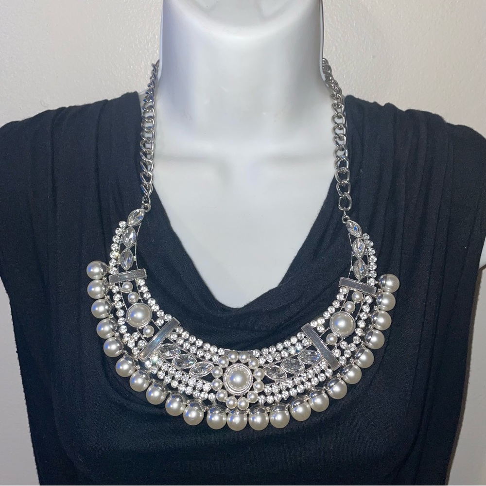 Faux Pearl & Jewels Statement Necklace